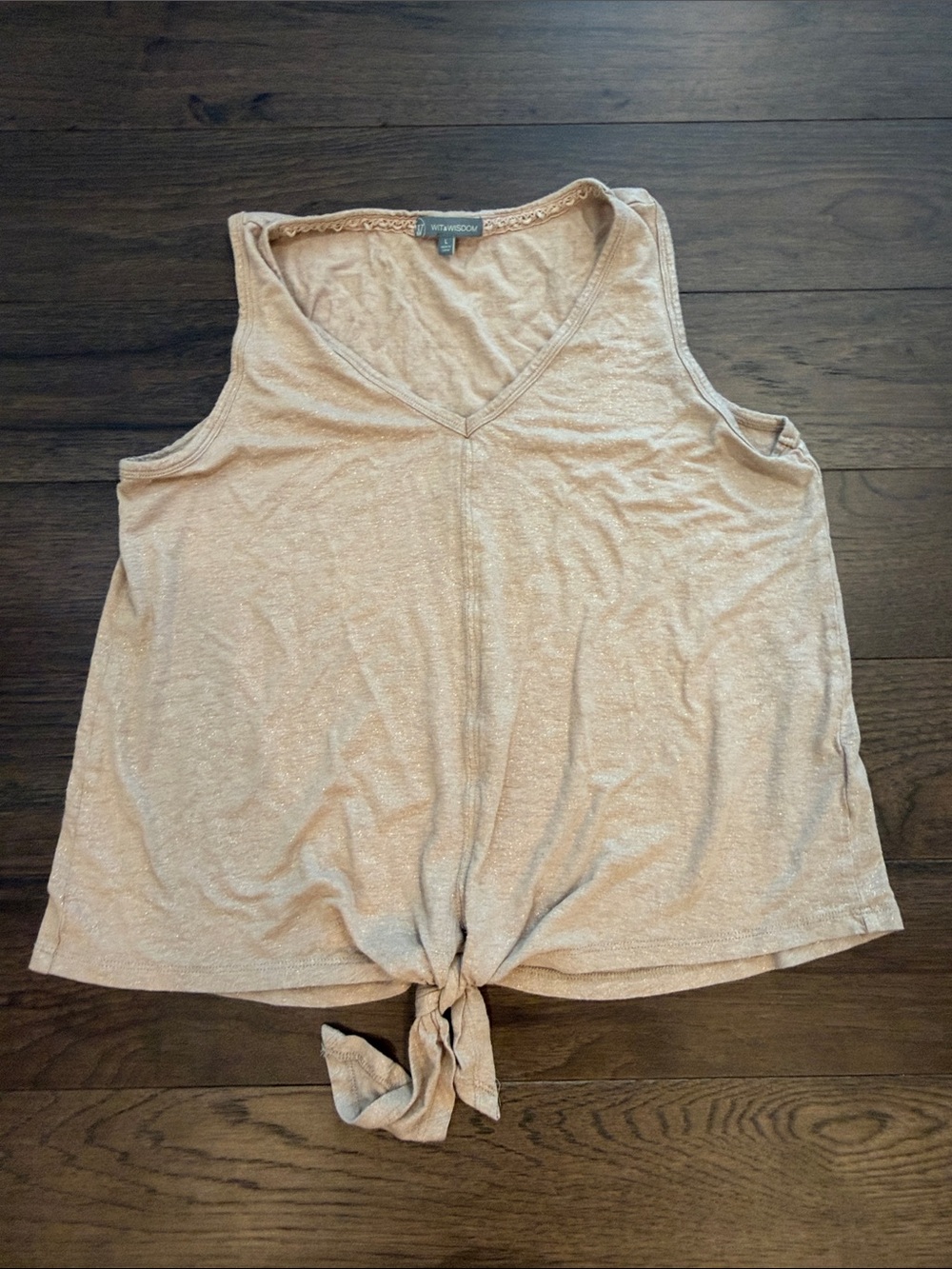 Wit & Wisdom Tan Sparkle Tie-Front V-Neck Tank Top Size Large - C45-080